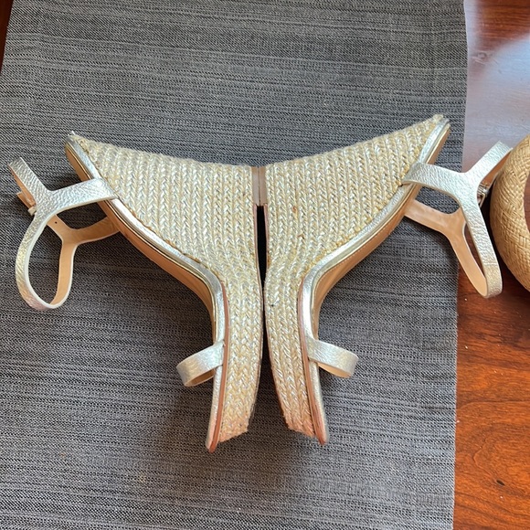 Platinum Leather Espadrilles Wedge Sandals - Picture 5 of 11